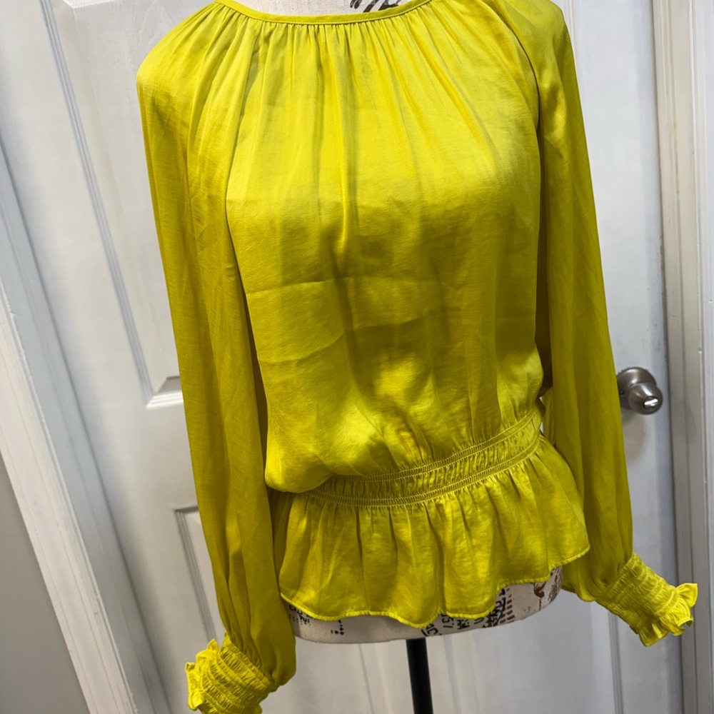 Elegant Yellow (Warm Olive) Blouse with Ruffled Hem